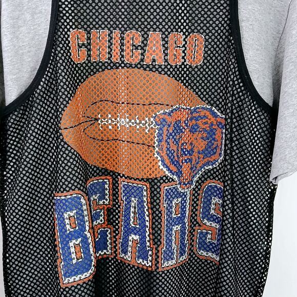 Chicago Bears VTG SZ L Single Stitch Unisex Gray Tee With Mesh Tank Overlay RARE - Picture 3 of 6